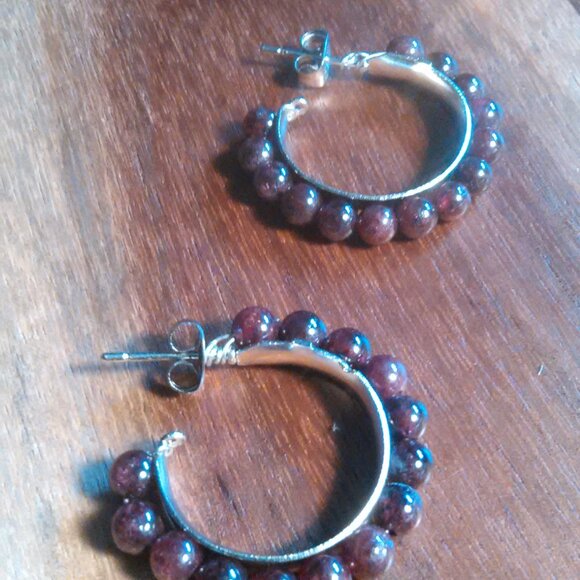 Mozambique Garnet Stainless Steel Hoop Earrings - Picture 5 of 8